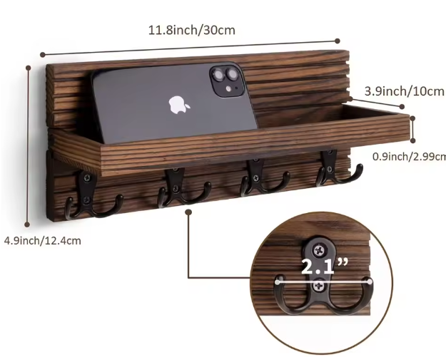 Houten Sleutelhouder en Wandpostorganisator – Rustiek & Functioneel