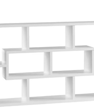 Witte Zwevende Wandplank met 8 Vakken – Moderne Boekenkast & Organizer 85×48×16 cm