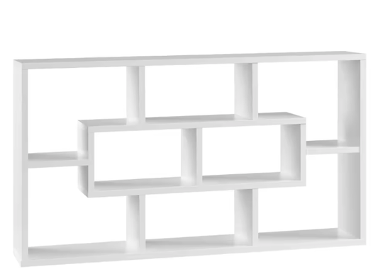 Witte Zwevende Wandplank met 8 Vakken – Moderne Boekenkast & Organizer 85×48×16 cm