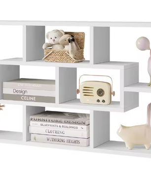 Witte Zwevende Wandplank met 8 Vakken – Moderne Boekenkast & Organizer 85×48×16 cm