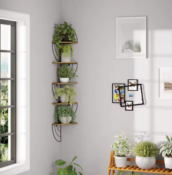 Hoek Wandplank met Zigzag Ontwerp – 5-Lagen Zwevende Plank voor Boeken, Planten & Decoratie