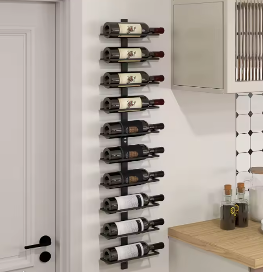 Wandgemonteerd Wijnrek – Modern Stalen Flessenrek voor 10 Wijnflessen, Ruimtebesparend en Decoratief Ontwerp