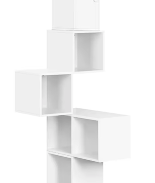 Moderne Hoek Wandplank met 6 Compartimenten – Witte Drijvende Kubusplank voor Boeken en Decoratie