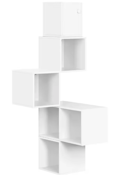 Moderne Hoek Wandplank met 6 Compartimenten – Witte Drijvende Kubusplank voor Boeken en Decoratie