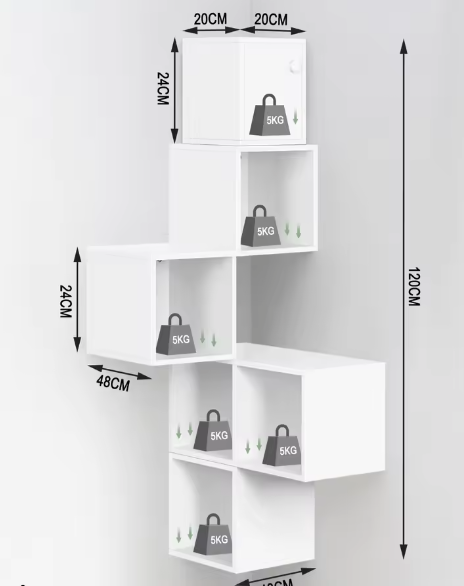 Moderne Hoek Wandplank met 6 Compartimenten – Witte Drijvende Kubusplank voor Boeken en Decoratie