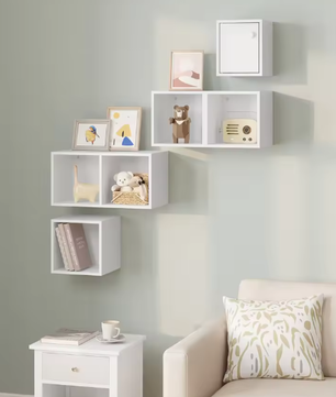 Moderne Hoek Wandplank met 6 Compartimenten – Witte Drijvende Kubusplank voor Boeken en Decoratie