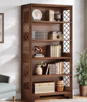 Vintage Boekenkast met 6 Lagen – Houten Displayrek voor Woonkamer, Slaapkamer en Kantoor