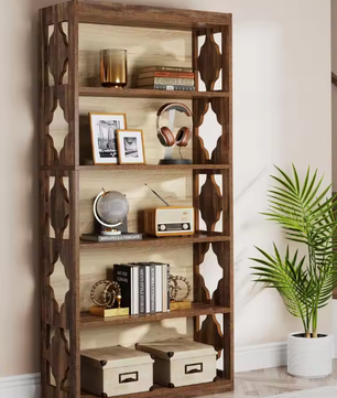 Vintage Boekenkast met 6 Lagen – Houten Displayrek voor Woonkamer, Slaapkamer en Kantoor