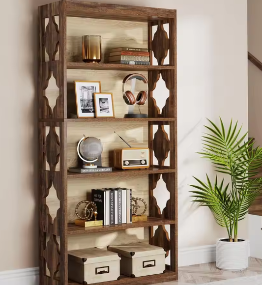 Vintage Boekenkast met 6 Lagen – Houten Displayrek voor Woonkamer, Slaapkamer en Kantoor