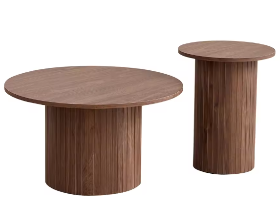 Set van 2 Ronde Houten Salontafels – Scandinavisch Nestbare Tafels voor Woonkamer of Slaapkamer