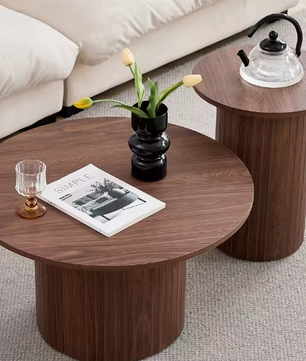 Set van 2 Ronde Houten Salontafels – Scandinavisch Nestbare Tafels voor Woonkamer of Slaapkamer