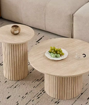 Set van 2 Ronde Houten Salontafels – Scandinavisch Nestbare Tafels voor Woonkamer of Slaapkamer