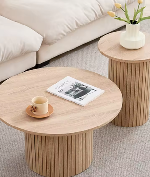 Set van 2 Ronde Houten Salontafels – Scandinavisch Nestbare Tafels voor Woonkamer of Slaapkamer