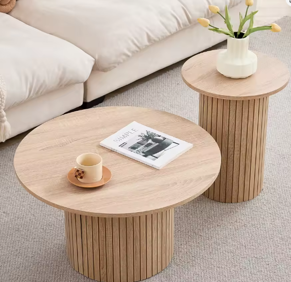 Set van 2 Ronde Houten Salontafels – Scandinavisch Nestbare Tafels voor Woonkamer of Slaapkamer