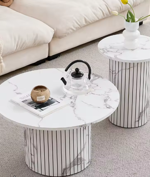 Set van 2 Ronde Houten Salontafels – Scandinavisch Nestbare Tafels voor Woonkamer of Slaapkamer