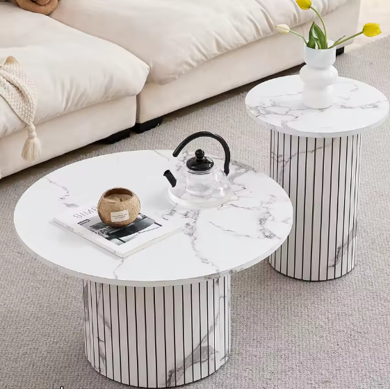 Set van 2 Ronde Houten Salontafels – Scandinavisch Nestbare Tafels voor Woonkamer of Slaapkamer