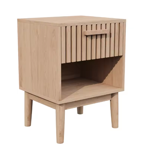 Set van 2 Boho Nachtkastjes met Lade en Open Planken – Moderne Houten Bijzettafels voor Slaapkamer of Woonkamer