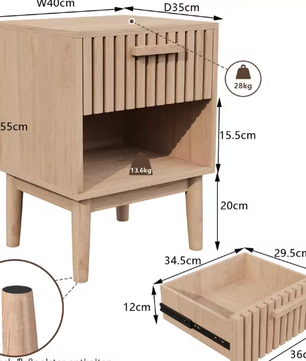 Set van 2 Boho Nachtkastjes met Lade en Open Planken – Moderne Houten Bijzettafels voor Slaapkamer of Woonkamer