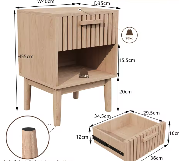 Set van 2 Boho Nachtkastjes met Lade en Open Planken – Moderne Houten Bijzettafels voor Slaapkamer of Woonkamer