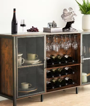 Massief Houten Wijnkast – Elegant Wijnrek voor Opslag en Presentatie in Huis of Bar