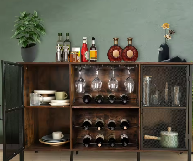 Massief Houten Wijnkast – Elegant Wijnrek voor Opslag en Presentatie in Huis of Bar