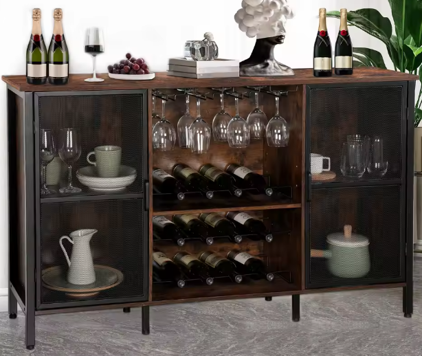 Massief Houten Wijnkast – Elegant Wijnrek voor Opslag en Presentatie in Huis of Bar