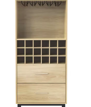 Moderne Wijnkast met 18 Vakken, Glazenhouder & Lades – Elegant Houten Dressoir met Zwarte Metalen Poten