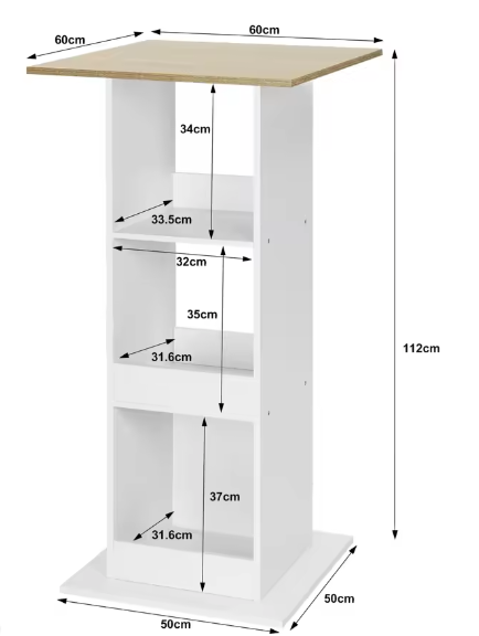 Hoge Bartafel met 3 Planken en Zijkast – Bistro & Opbergmeubel