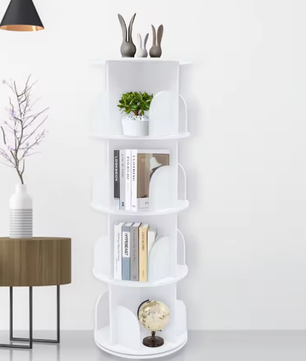 Roterende Boekenkast – 360° Draaibare PVC Houten Opbergkast met 4 Lagen, Scandinavisch Design