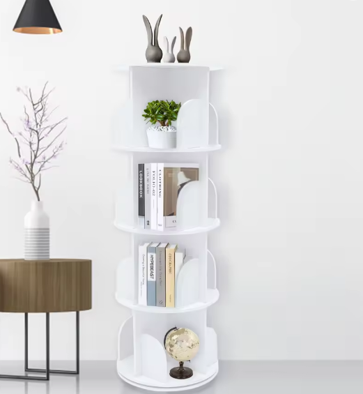 Roterende Boekenkast – 360° Draaibare PVC Houten Opbergkast met 4 Lagen, Scandinavisch Design