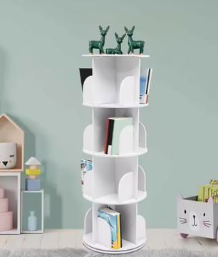 Roterende Boekenkast – 360° Draaibare PVC Houten Opbergkast met 4 Lagen, Scandinavisch Design