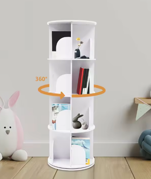 Roterende Boekenkast – 360° Draaibare PVC Houten Opbergkast met 4 Lagen, Scandinavisch Design