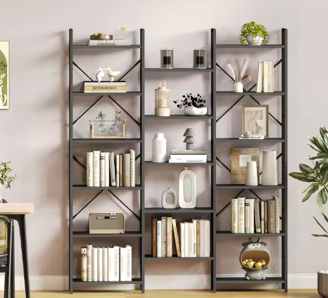 Industriële Boekenkast met 17 Planken – Verstelbare Open Kast met Metaal Frame, Modern en Ruim Ontwerp