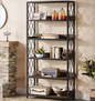 Industriële Boekenplank met 5 Lagen – Hoge Open Boekenkast met X-frame en Verstelbare Voeten, Modern Design voor Woonkamer en Kantoor