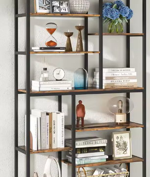 Industriële Boekenplank met 5 Lagen – Hoge Open Boekenkast met X-frame en Verstelbare Voeten, Modern Design voor Woonkamer en Kantoor