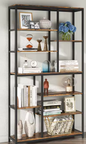 Industriële Boekenplank met 5 Lagen – Hoge Open Boekenkast met X-frame en Verstelbare Voeten, Modern Design voor Woonkamer en Kantoor