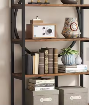 Industriële Boekenplank met 5 Lagen – Hoge Open Boekenkast met X-frame en Verstelbare Voeten, Modern Design voor Woonkamer en Kantoor