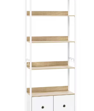 Vloerstaande Boekenkast met 5 Planken – Industriële Opbergkast met Laden, Metalen Frame & Haken, Functioneel Ontwerp voor Woonkamer, Keuken of Kantoor