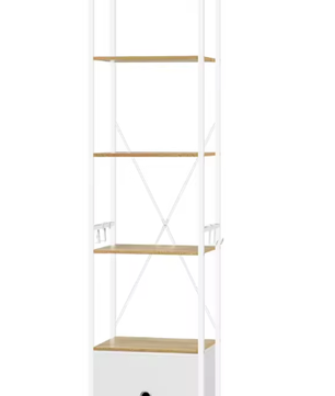 Vloerstaande Boekenkast met 5 Planken – Industriële Opbergkast met Laden, Metalen Frame & Haken, Functioneel Ontwerp voor Woonkamer, Keuken of Kantoor