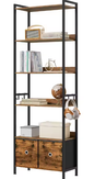 Vloerstaande Boekenkast met 5 Planken – Industriële Opbergkast met Laden, Metalen Frame & Haken, Functioneel Ontwerp voor Woonkamer, Keuken of Kantoor