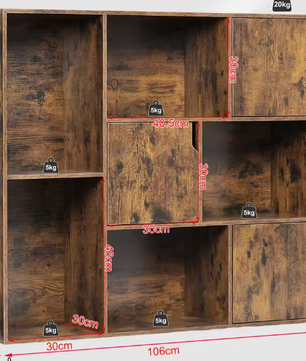 Boekenkast met 8 Vakken – Houten Opbergkast met Deur, Modern en Duurzaam Ontwerp