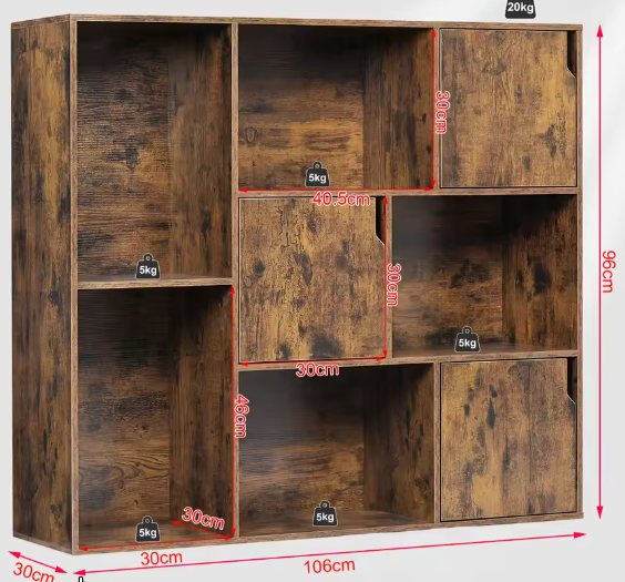 Boekenkast met 8 Vakken – Houten Opbergkast met Deur, Modern en Duurzaam Ontwerp