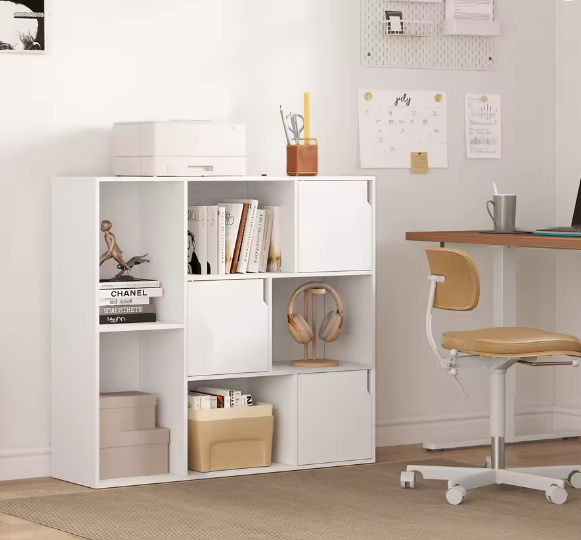 Boekenkast met 8 Vakken – Houten Opbergkast met Deur, Modern en Duurzaam Ontwerp