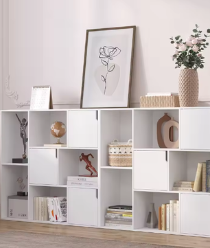 Boekenkast met 8 Vakken – Houten Opbergkast met Deur, Modern en Duurzaam Ontwerp