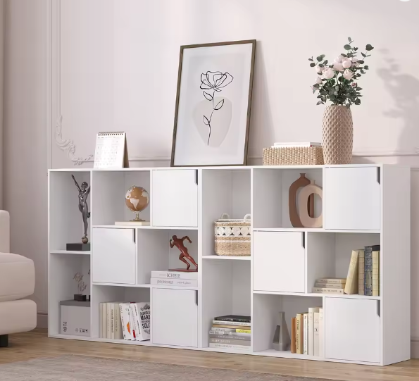 Boekenkast met 8 Vakken – Houten Opbergkast met Deur, Modern en Duurzaam Ontwerp