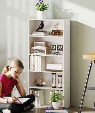 Boekenkast met 5 planken – Witte opbergkast van duurzaam melaminehout met verstelbare planken en anti-kantel beveiliging voor thuis of kantoor