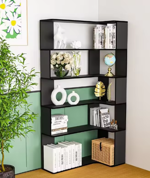 5-Laags Massief Hout Hoekboekenplank met LED-Lichtstrip – Multifunctionele Open Plank voor Woonkamer en Studeerkamer