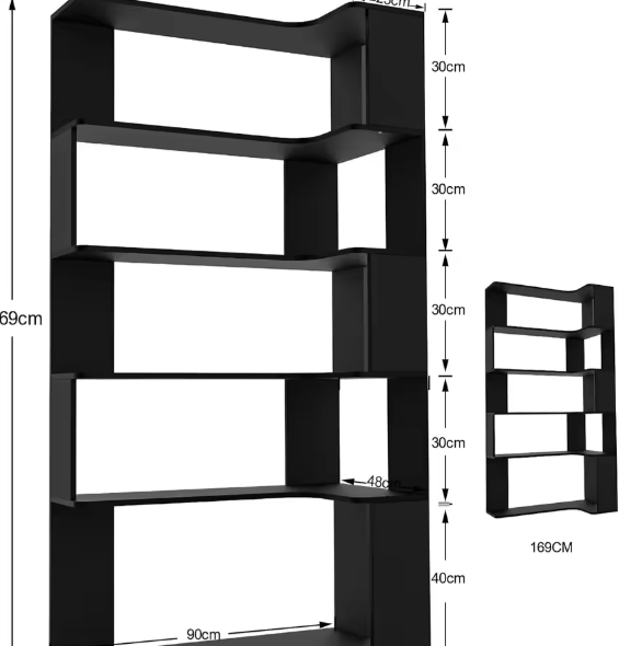5-Laags Massief Hout Hoekboekenplank met LED-Lichtstrip – Multifunctionele Open Plank voor Woonkamer en Studeerkamer