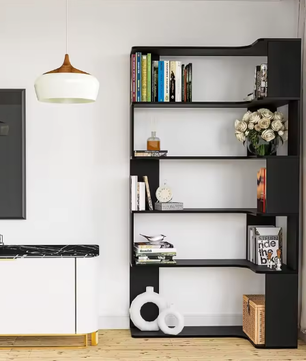 5-Laags Massief Hout Hoekboekenplank met LED-Lichtstrip – Multifunctionele Open Plank voor Woonkamer en Studeerkamer