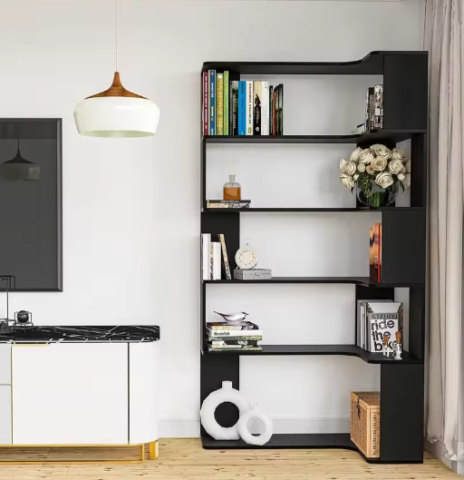 5-Laags Massief Hout Hoekboekenplank met LED-Lichtstrip – Multifunctionele Open Plank voor Woonkamer en Studeerkamer